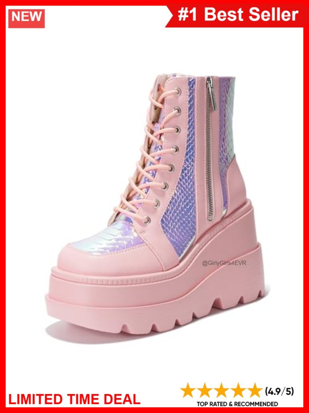 Platform Ankle Boots Chunky Block Heel PU Leather Fur Lined Combat